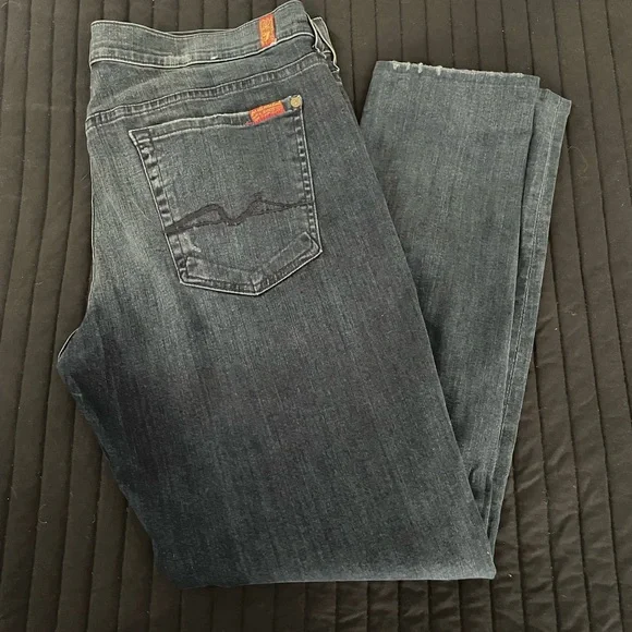 7 For All Mankind Josefina Skinny Boyfriend Jeans - Dark Blue - Picture 2 of 7